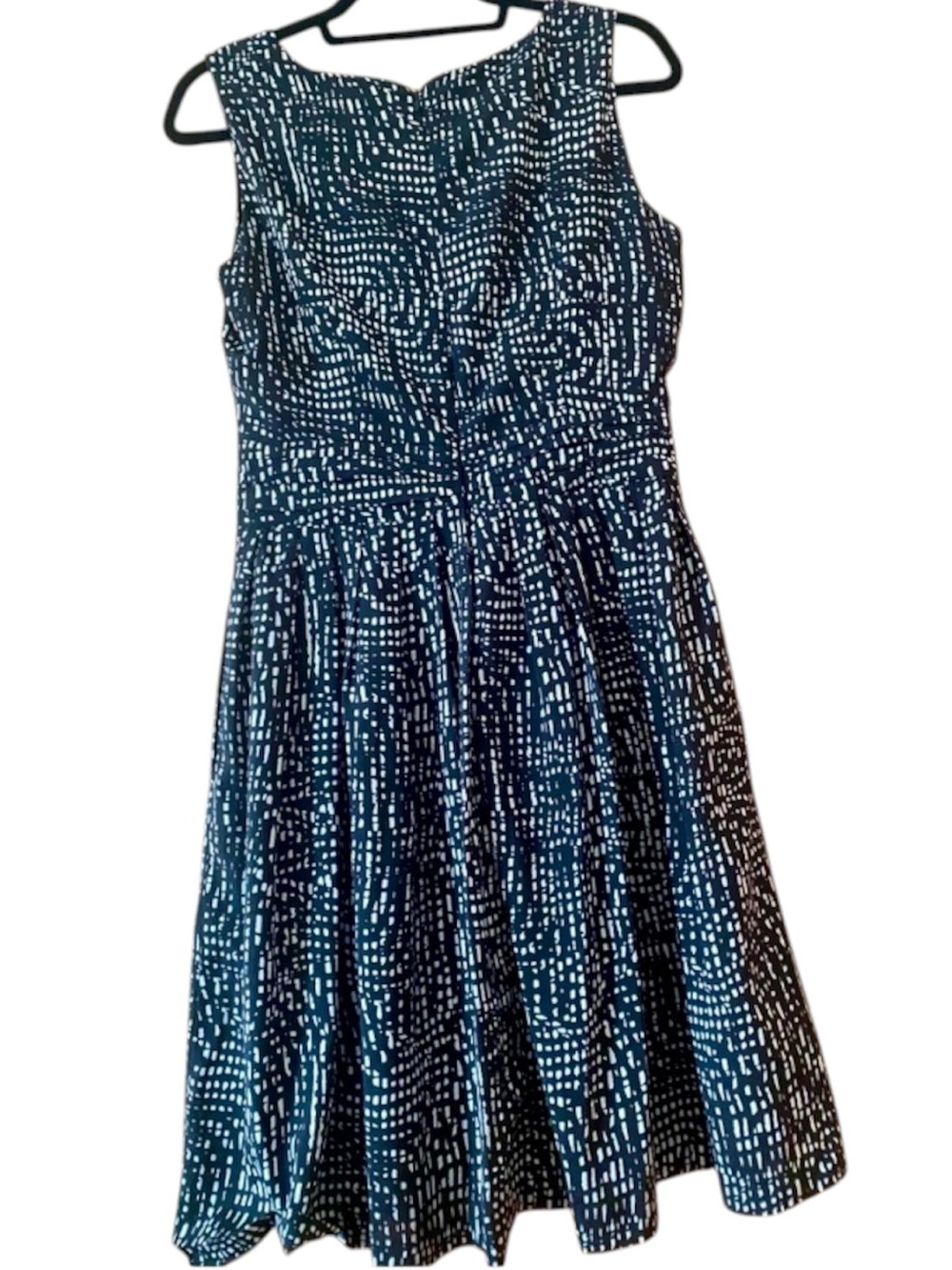 Ellen Tracy Black White Fit Flare Midi Dress Pockets Sleeveless Size 6